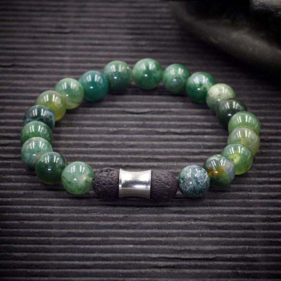 Moss Agate Aromatherapy Stretch Bracelet - Handmade to Order - Picture 1 of 2